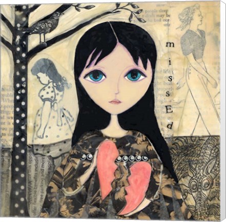 Framed Big Eyed Girl Broken Heart Print