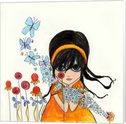 Framed Big Eyed Girl Butterflies &amp; Bees Print