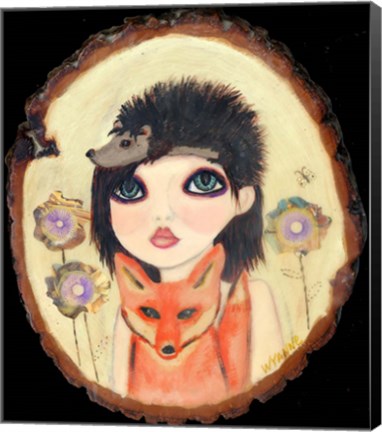 Framed Big Eyed Girl Fox &amp; Hedgehog Print