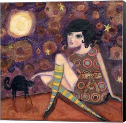 Framed Big Eyed Girl Full Moon Print