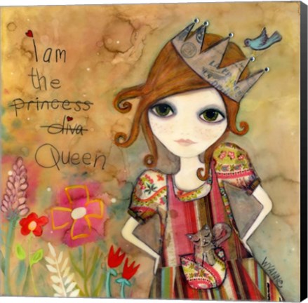 Framed Big Eyed Girl I Am The Queen (With Words) Print