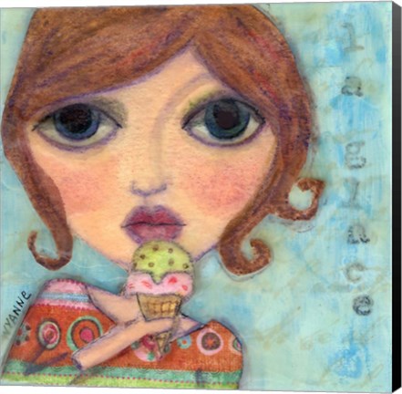Framed Big Eyed Girl Ice Cream Cone Print