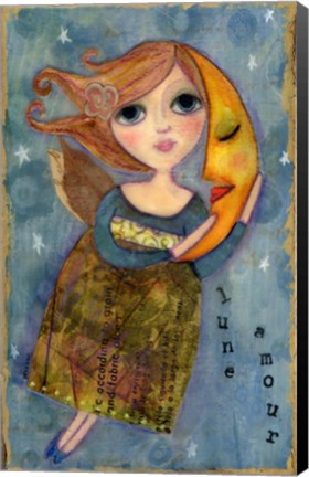 Framed Big Eyed Girl Moon Love Print