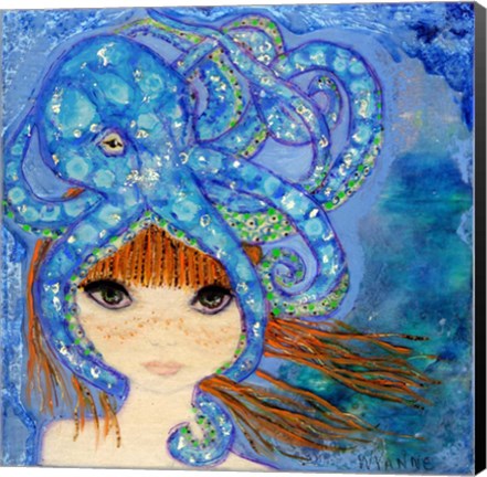 Framed Big Eyed Girl Ocean Blue Print