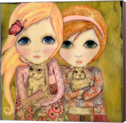 Framed Big Eyed Girl Snuggle Bunnies Print