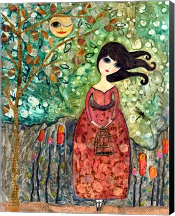 Framed Big Eyed Girl Still Waiting Print