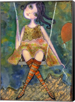 Framed Big Eyed Girl Swing Print