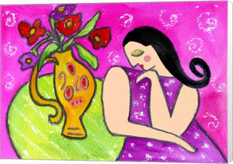 Framed Big Shy Diva &amp; Flower Vase Print