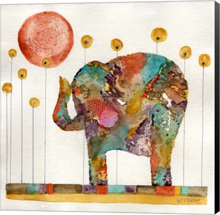 Framed Elephant In Sunflower Field Print