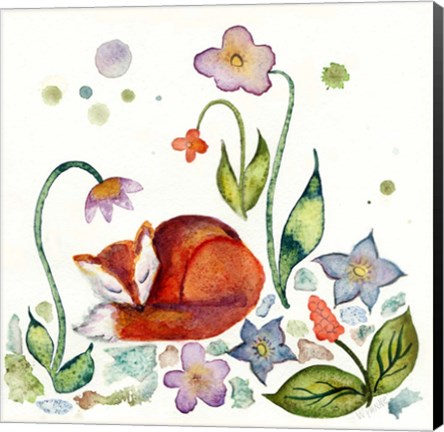 Framed Fox Napping In The Garden Print