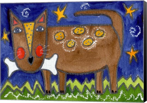 Framed Funky Dog With Bone Print