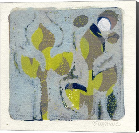 Framed Gray Flowers Monoprint Print