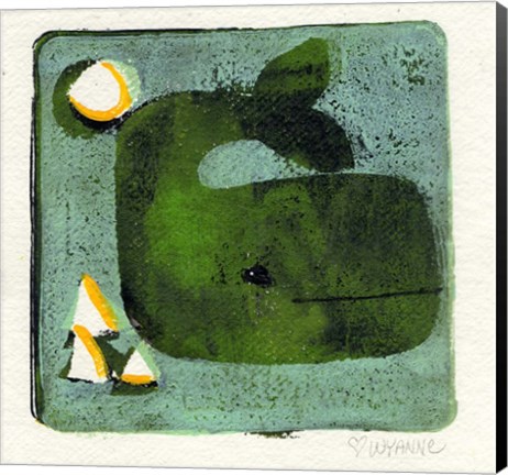 Framed Green Whale Monoprint Print