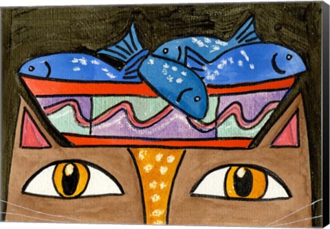 Framed Kitty With Fish Bowl Hat Print