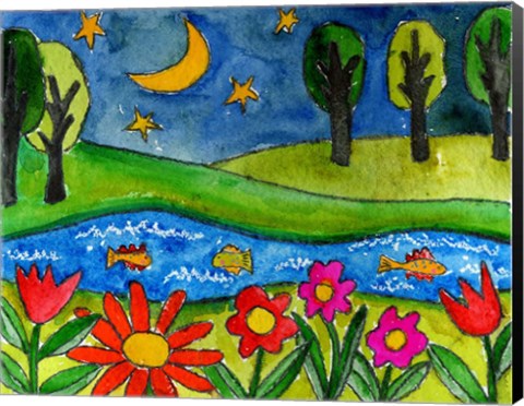 Framed Summer Lake At Midnight Print