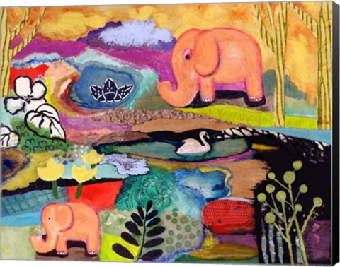 Framed Watchful Eye Elephants Print
