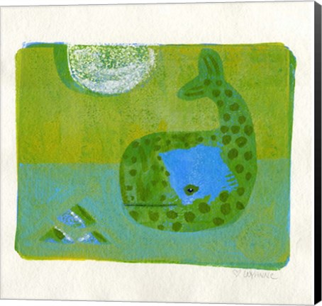 Framed Green Whale Monoprint Print