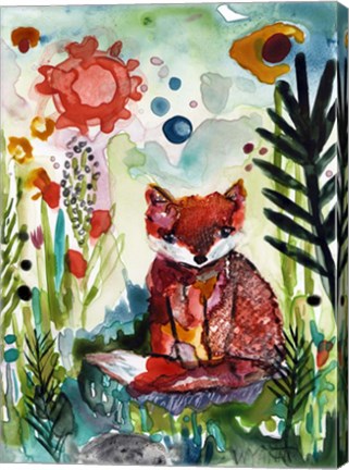 Framed Baby Fox in the Garden Print