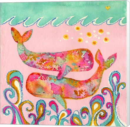Framed Pink Whales Print