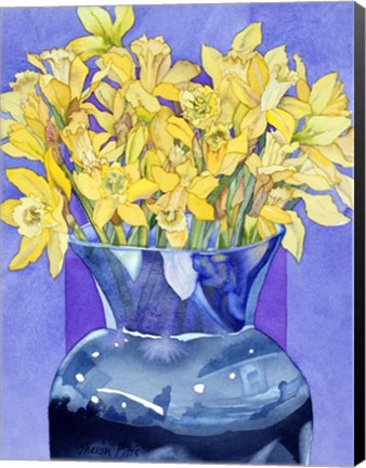 Framed Daffodils In Cobalt Print