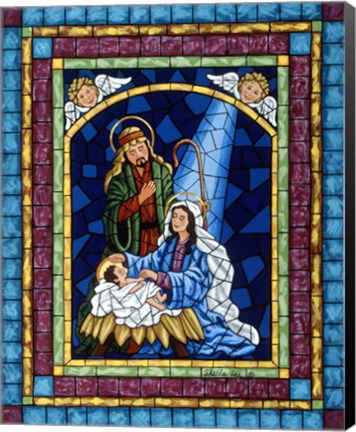 Framed Stained Glass Nativity Print