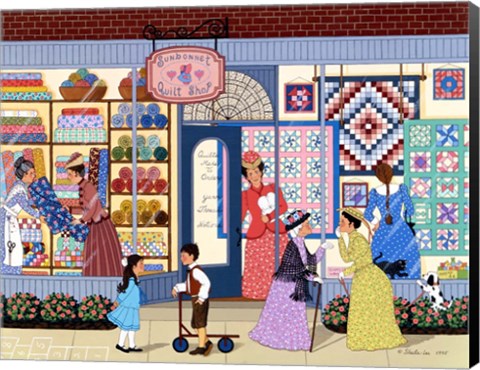 Framed Sunbonnet Quilt Shop Print