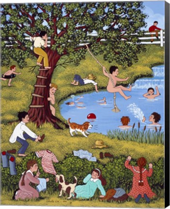 Framed Playful Pranks at the Pond Print