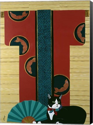 Framed Cat And Kimono Print