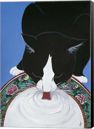 Framed Lapping Milk From An Oriental Plate Print