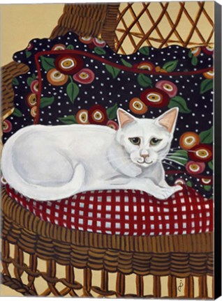 Framed Snowball In A Wicker Chair Print