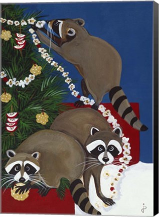 Framed Christmas Raccoons Print