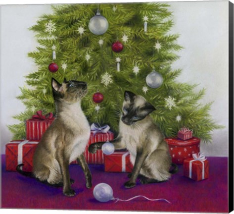 Framed Christmas Siamese Cats Print