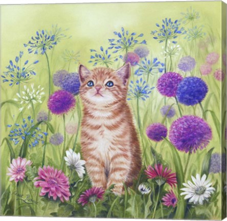 Framed Ginger Kitten In Flowers Print