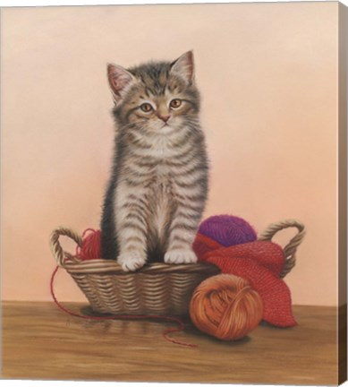 Framed Kitten And Wool Basket Print