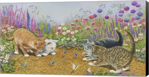 Framed Kittens And Butterflies Print