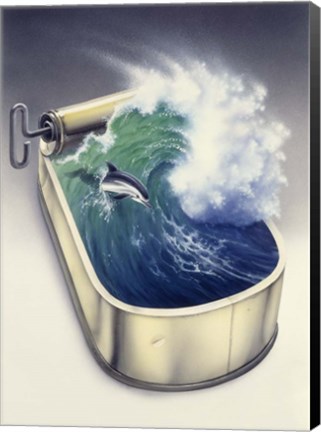 Framed Dolphin In Wave Print