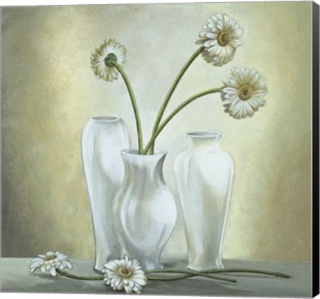 Framed Vasi Bianchi Con Gerbere Print