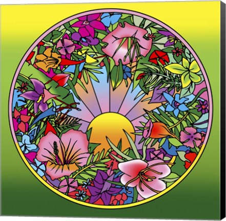 Framed Pop Art Circle Flowers 615 Print