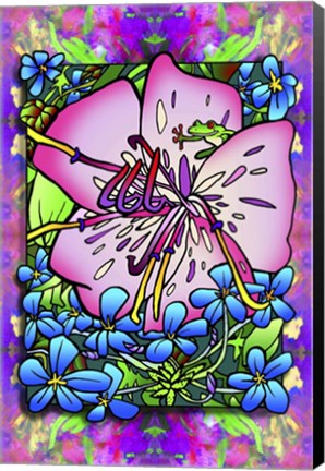 Framed Pink Flower Frog Print