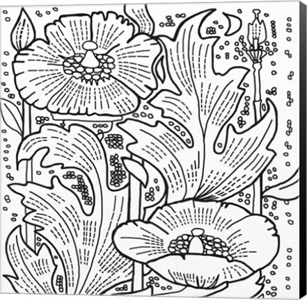 Framed Hollyhocks Lineart Print