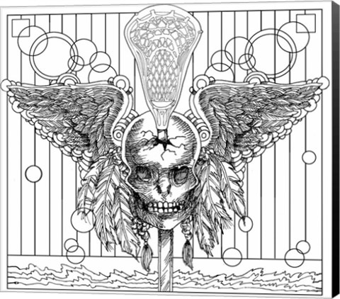 Framed Lacrosse Skull Line Art Print