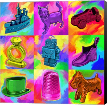 Framed Pop Art Monopoly Pieces Print