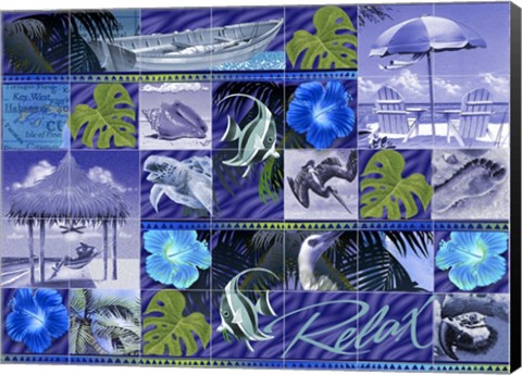 Framed Blue Coastal Mosaic Print