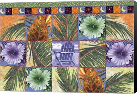 Framed Quilt Palm Flower Mosaic Print