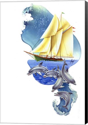 Framed Sailboat Dolphin Wave Print