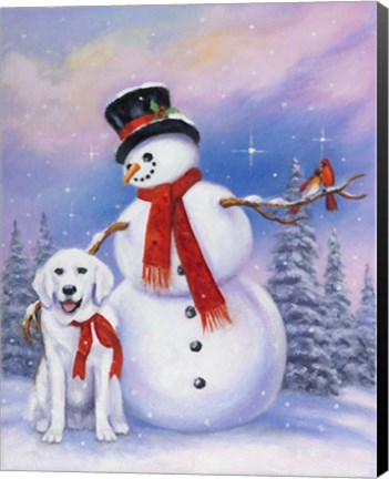 Framed Snowman and Dog Print