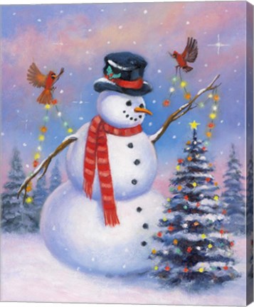 Framed Snowman Decorating the Tree Print