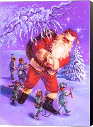 Framed Santa And Elves Print
