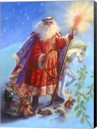 Framed Santa And Unicorn Print