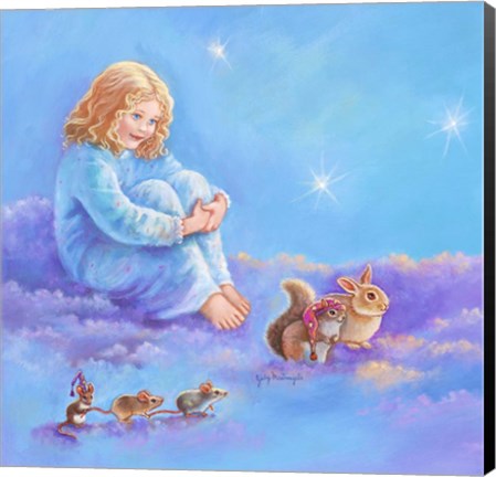 Framed Girl and Animals in Clouds I Print